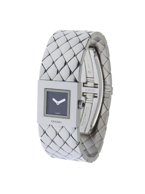 Chanel Quilted Stainless Steel Silver Quartz Analog Display Black Dial Watch main image 9